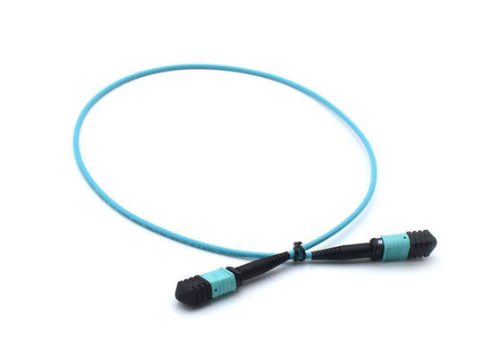 FTTH Telecom MPO Simplex Patch Cord، Blue 8 Core / 12 Core Fiber Optic Cable APC Polishing المزود