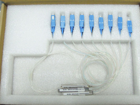 0.9mm الفاصل كابل الألياف البصرية لشبكات FTTX / PON ، 1 × 8 PLC الألياف الفاصل المزود